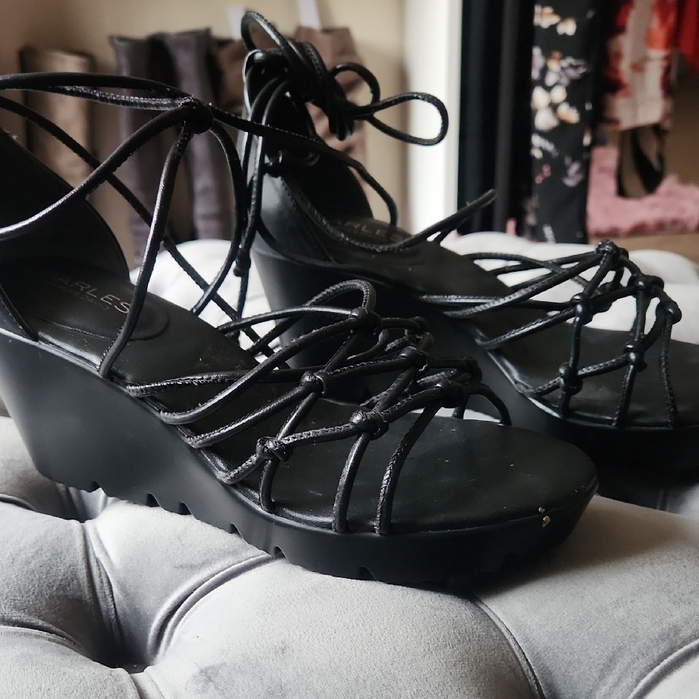 Women's Black Wedge Sandals